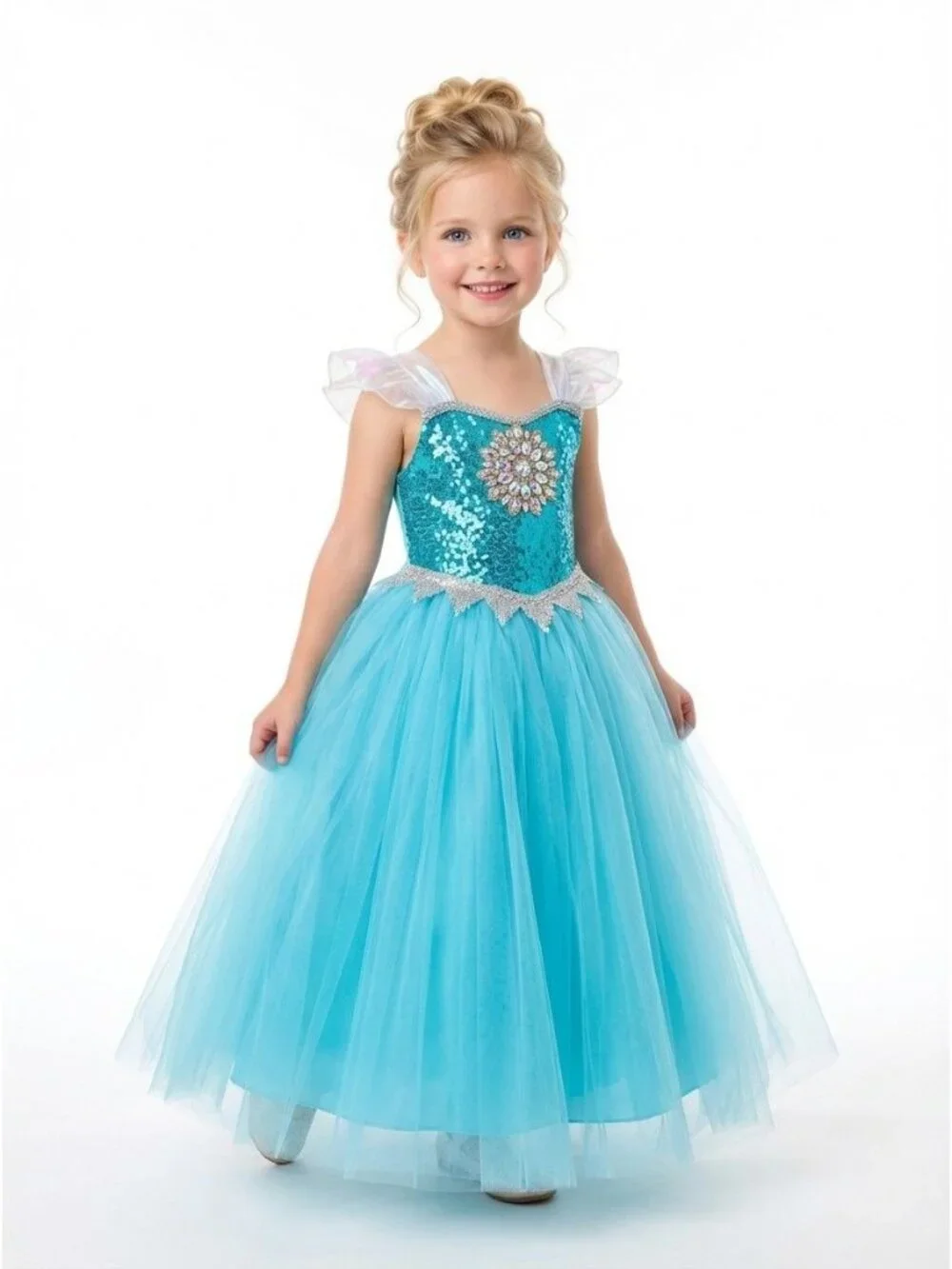 Elsa Princess Costume Dress Blue Sequin Cape Birthday Party Outfit (Size 5)